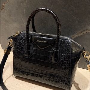 Givenchy Small Antigona Bag in Black Crocodile